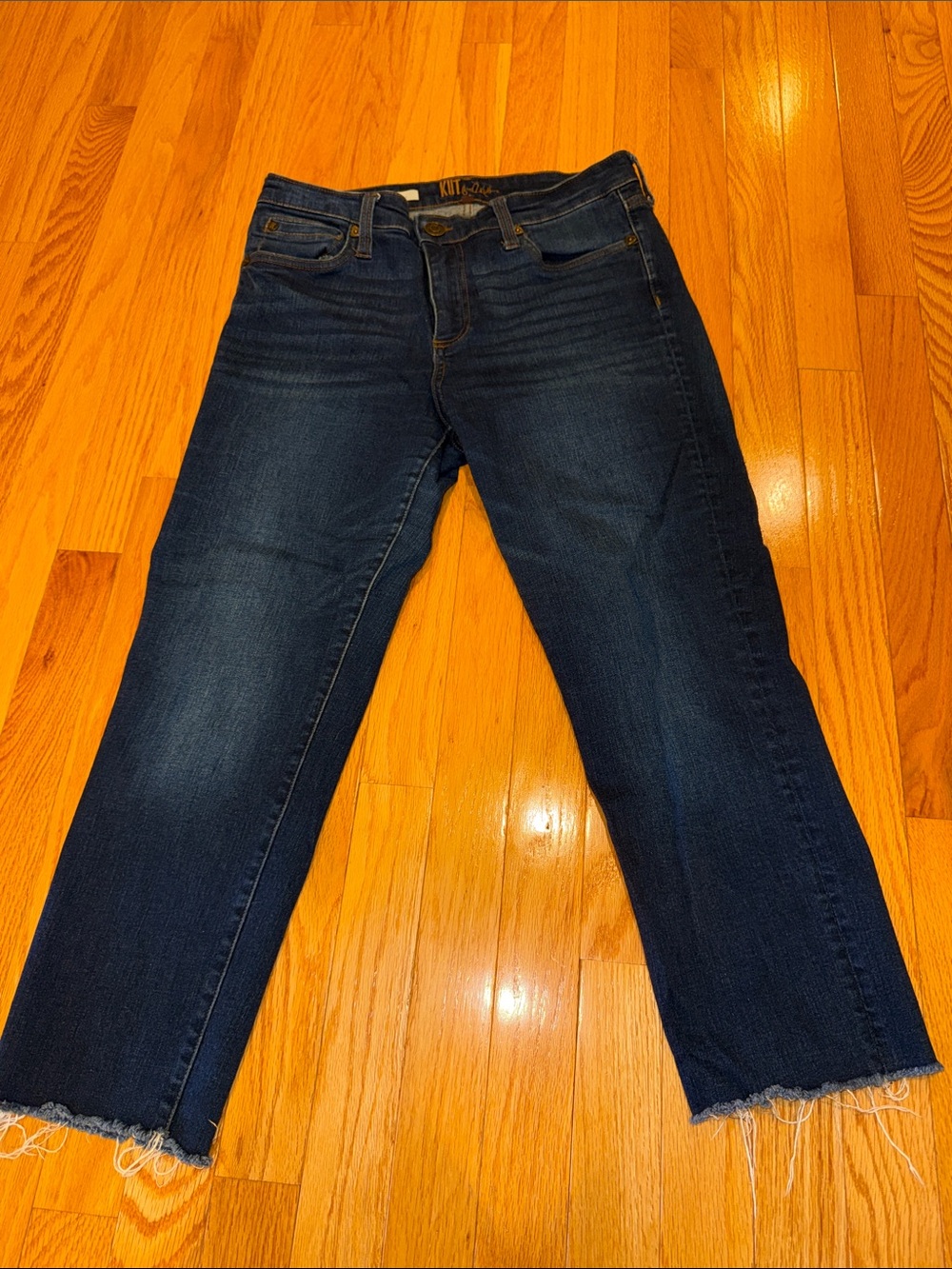 Kut from the Kloth Dark Blue Cropped Raw Hem Straight Jeans